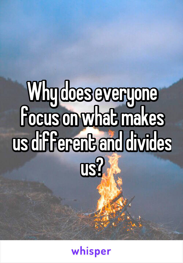 Why does everyone focus on what makes us different and divides us?