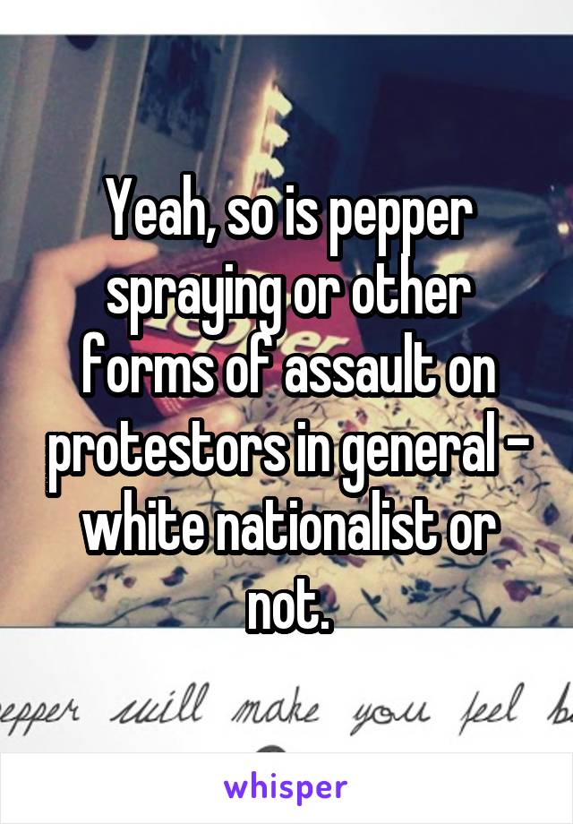 Yeah, so is pepper spraying or other forms of assault on protestors in general - white nationalist or not.