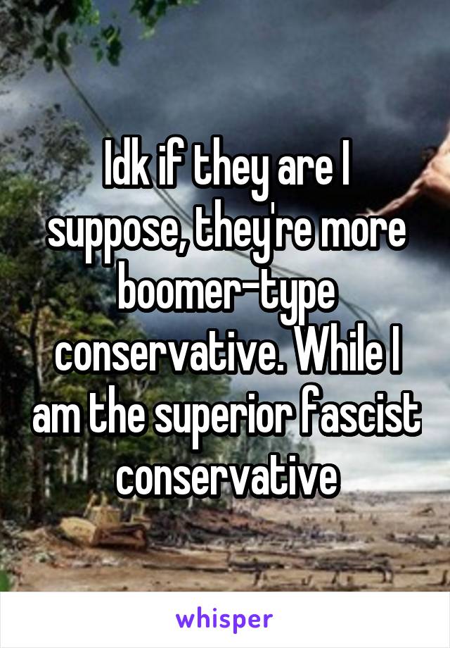 Idk if they are I suppose, they're more boomer-type conservative. While I am the superior fascist conservative