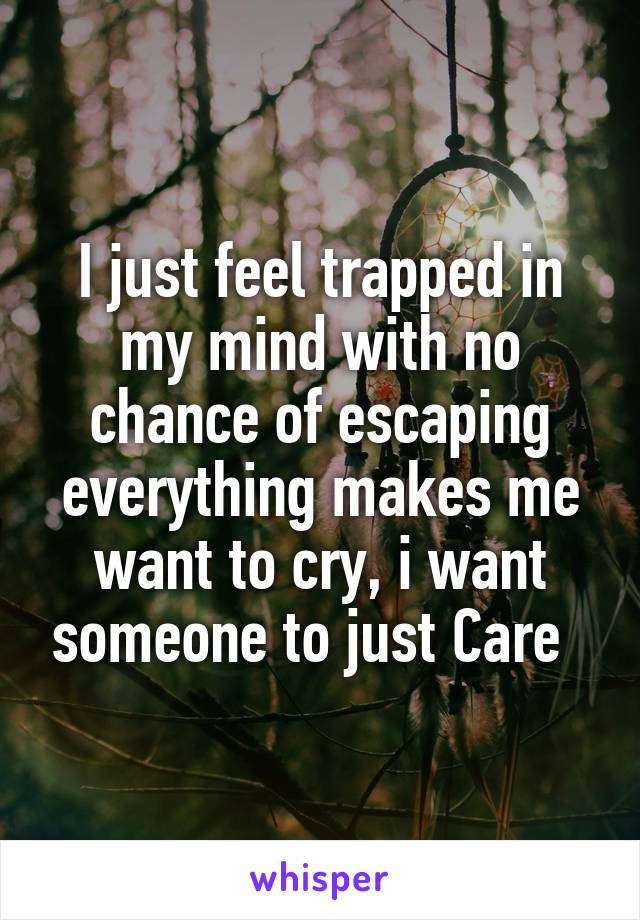 I just feel trapped in my mind with no chance of escaping everything makes me want to cry, i want someone to just Care  