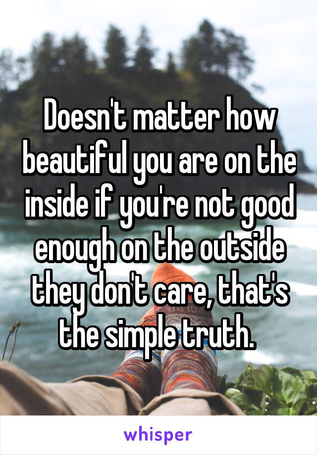 Doesn't matter how beautiful you are on the inside if you're not good enough on the outside they don't care, that's the simple truth. 