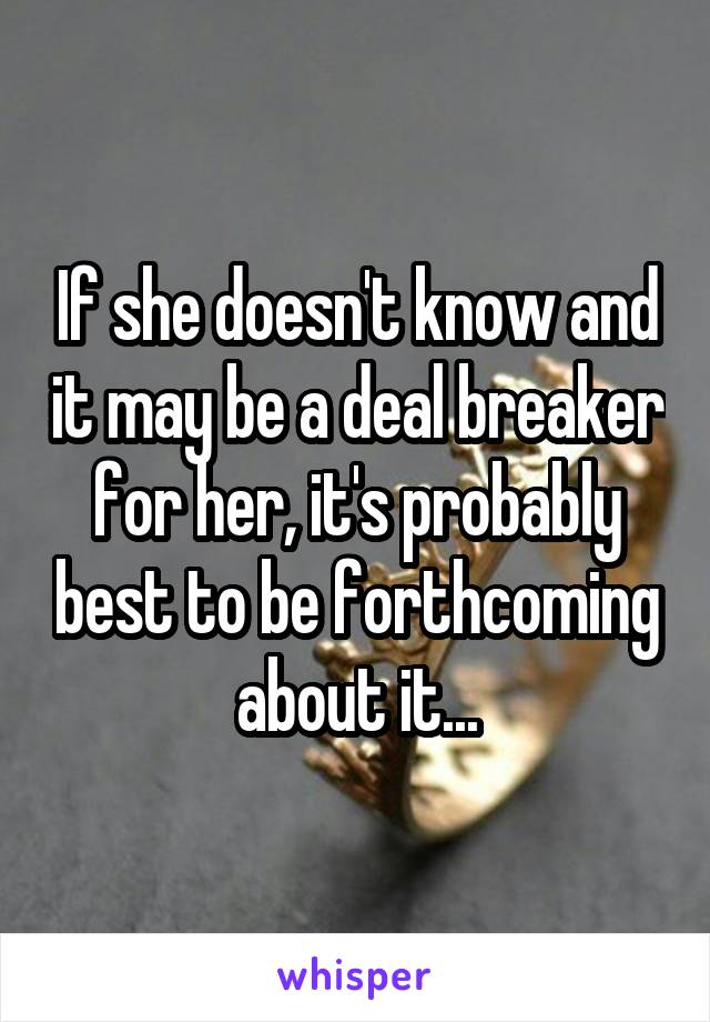 If she doesn't know and it may be a deal breaker for her, it's probably best to be forthcoming about it...