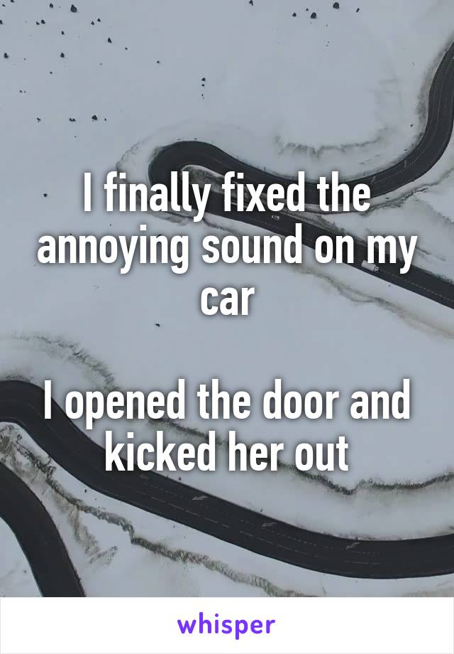 I finally fixed the annoying sound on my car

I opened the door and kicked her out