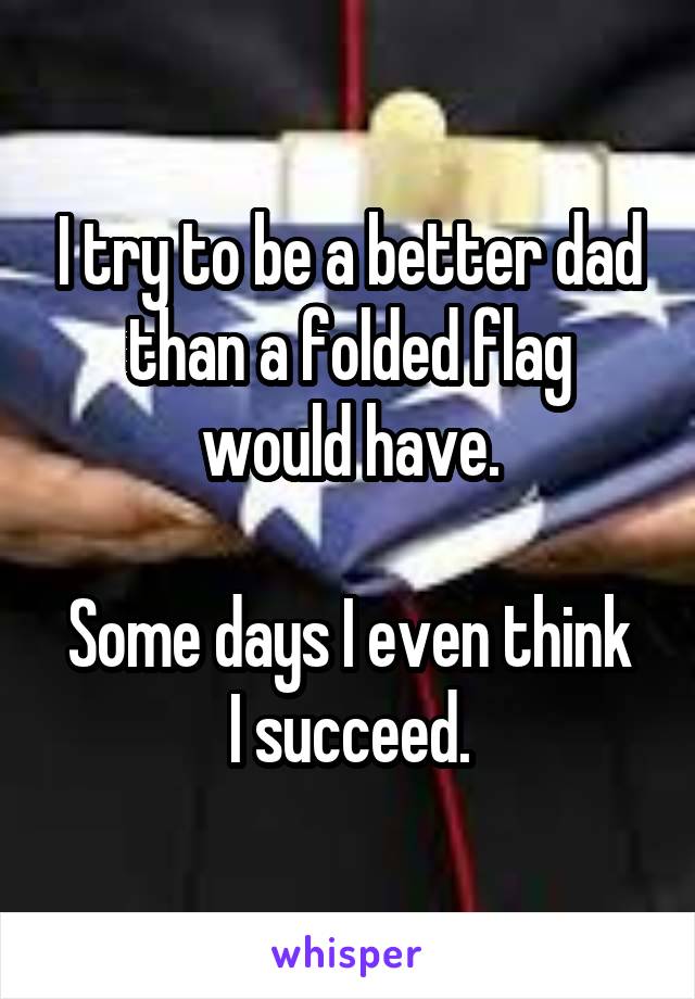 I try to be a better dad than a folded flag would have.

Some days I even think I succeed.