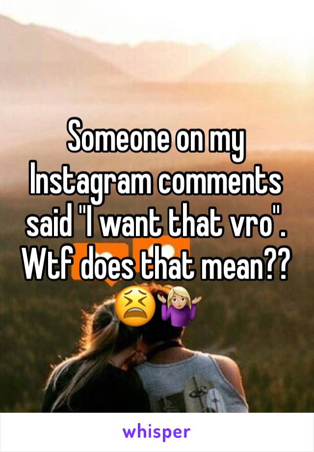 Someone on my Instagram comments said "I want that vro". Wtf does that mean??😫🤷🏼‍♀️