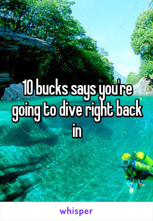 10 bucks says you're going to dive right back in