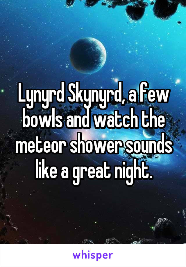 Lynyrd Skynyrd, a few bowls and watch the meteor shower sounds like a great night.
