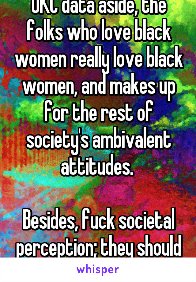 OKC data aside, the folks who love black women really love black women, and makes up for the rest of society's ambivalent attitudes. 

Besides, fuck societal perception; they should be confident!