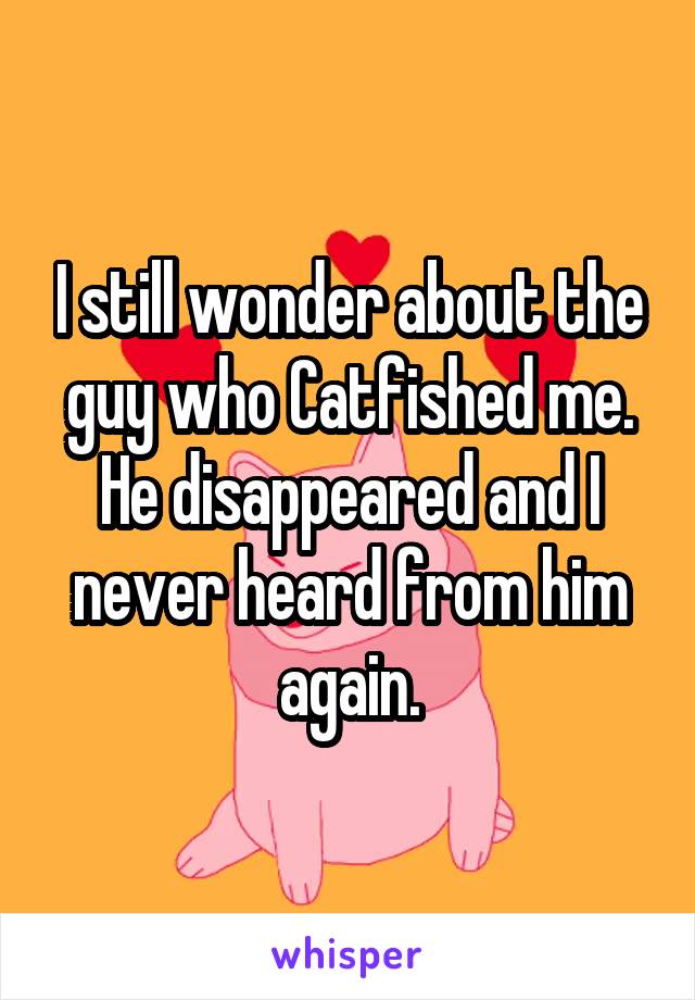 I still wonder about the guy who Catfished me. He disappeared and I never heard from him again.