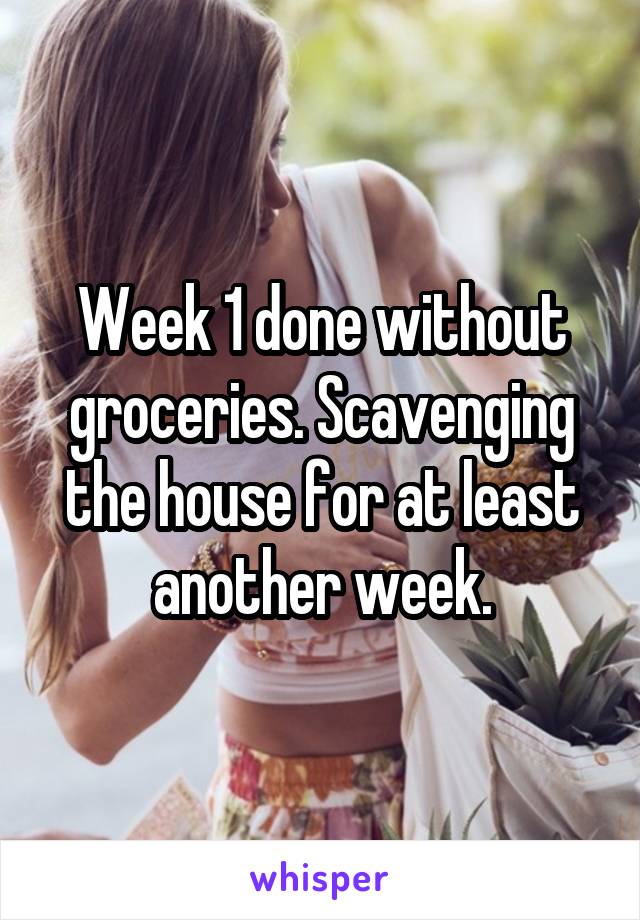 Week 1 done without groceries. Scavenging the house for at least another week.