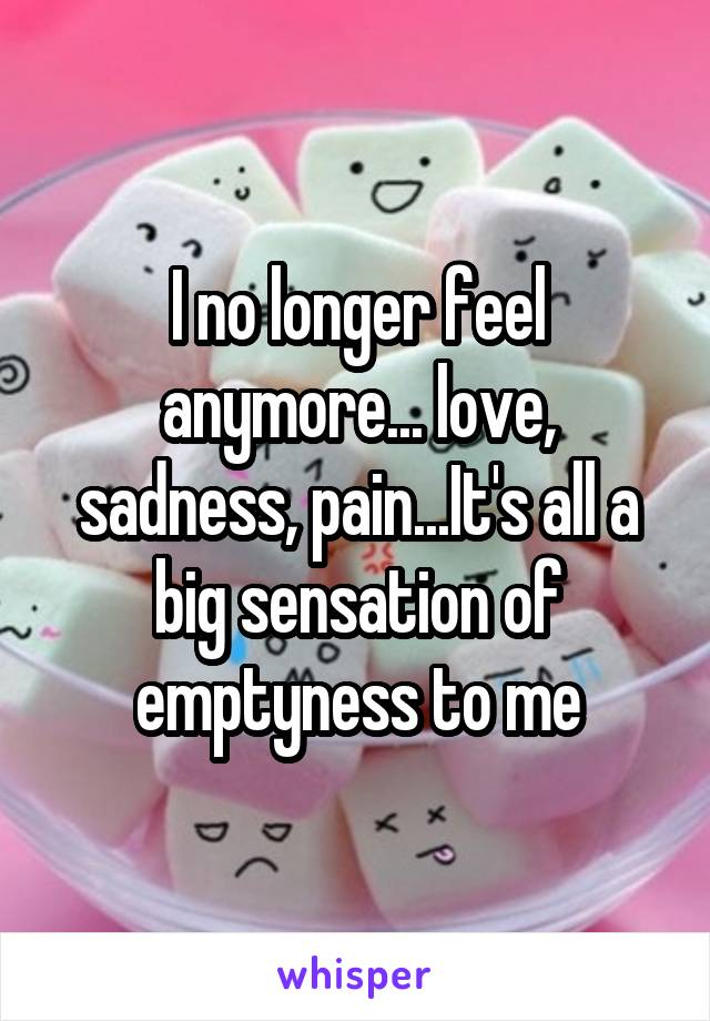 I no longer feel anymore... love, sadness, pain...It's all a big sensation of emptyness to me