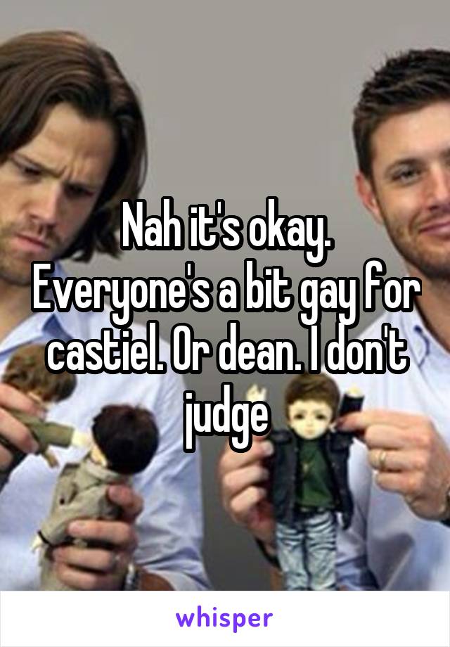 Nah it's okay. Everyone's a bit gay for castiel. Or dean. I don't judge