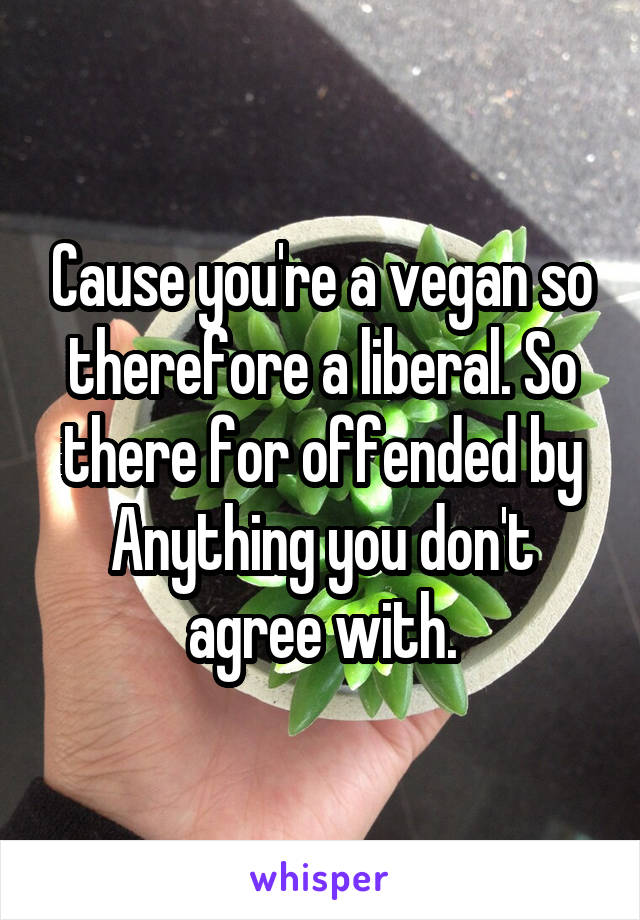 Cause you're a vegan so therefore a liberal. So there for offended by Anything you don't agree with.