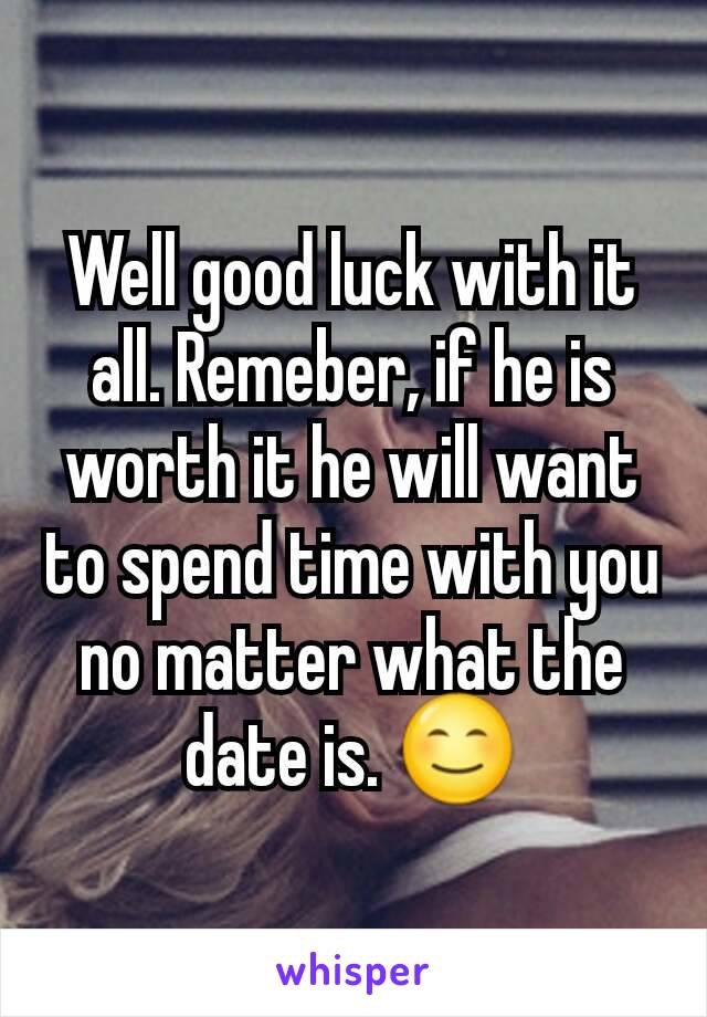 Well good luck with it all. Remeber, if he is worth it he will want to spend time with you no matter what the date is. 😊
