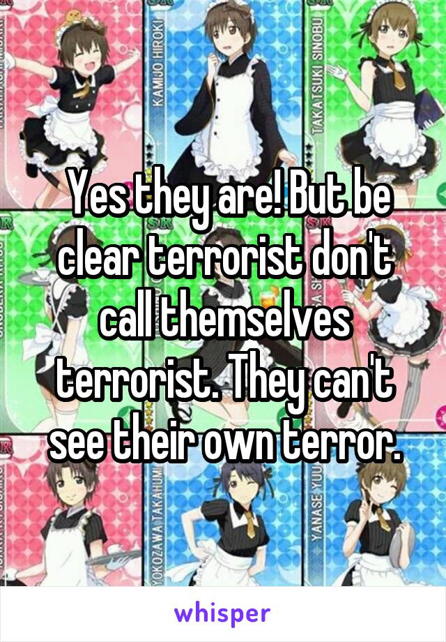  Yes they are! But be clear terrorist don't call themselves terrorist. They can't see their own terror.