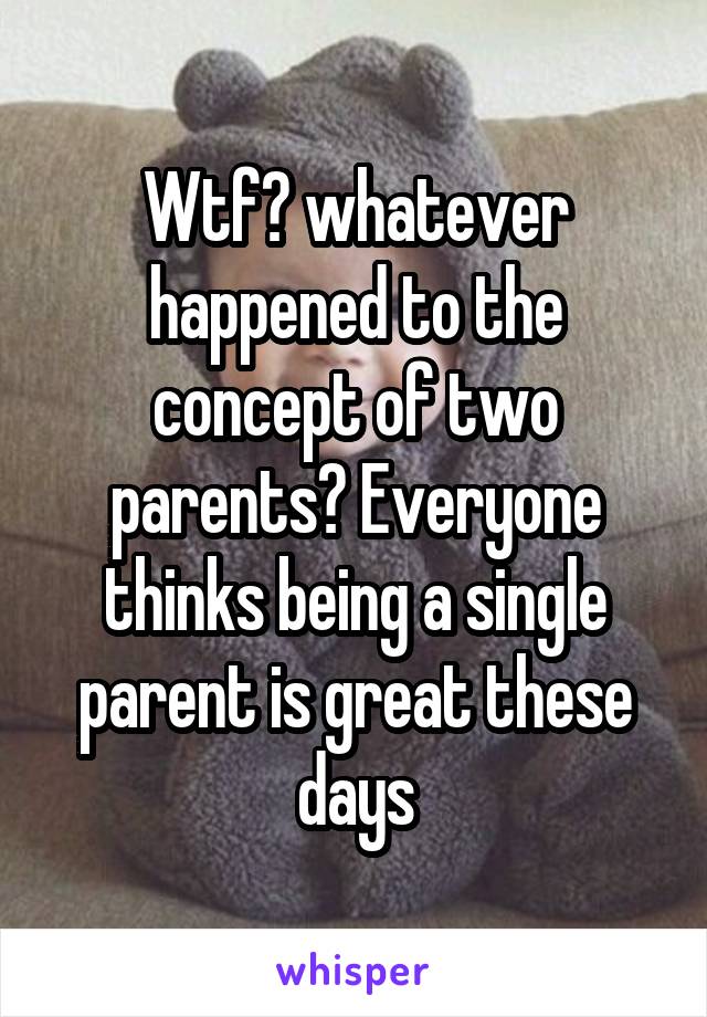 Wtf? whatever happened to the concept of two parents? Everyone thinks being a single parent is great these days