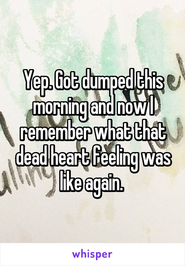 Yep. Got dumped this morning and now I remember what that dead heart feeling was like again. 