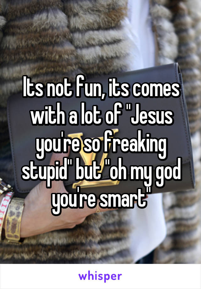 Its not fun, its comes with a lot of "Jesus you're so freaking stupid" but "oh my god you're smart"