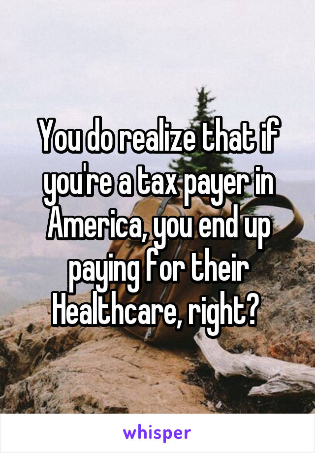 You do realize that if you're a tax payer in America, you end up paying for their Healthcare, right? 