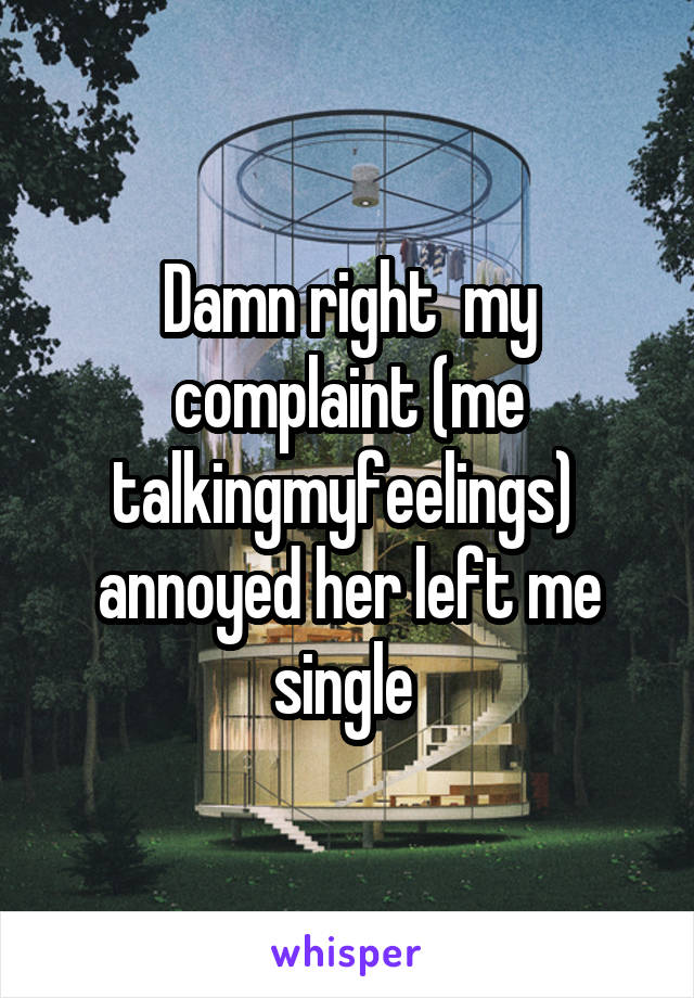 Damn right  my complaint (me talkingmyfeelings)  annoyed her left me single 