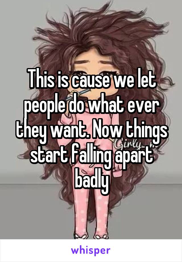 This is cause we let people do what ever they want. Now things start falling apart badly