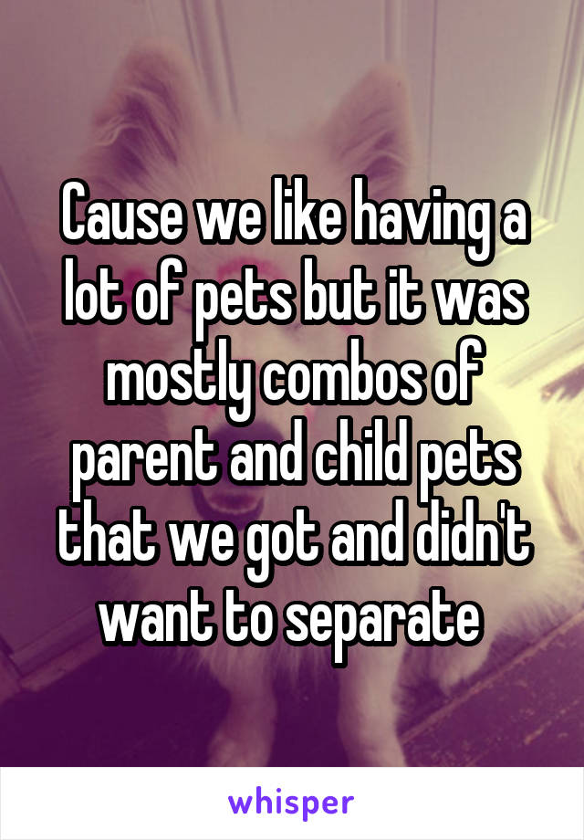 Cause we like having a lot of pets but it was mostly combos of parent and child pets that we got and didn't want to separate 