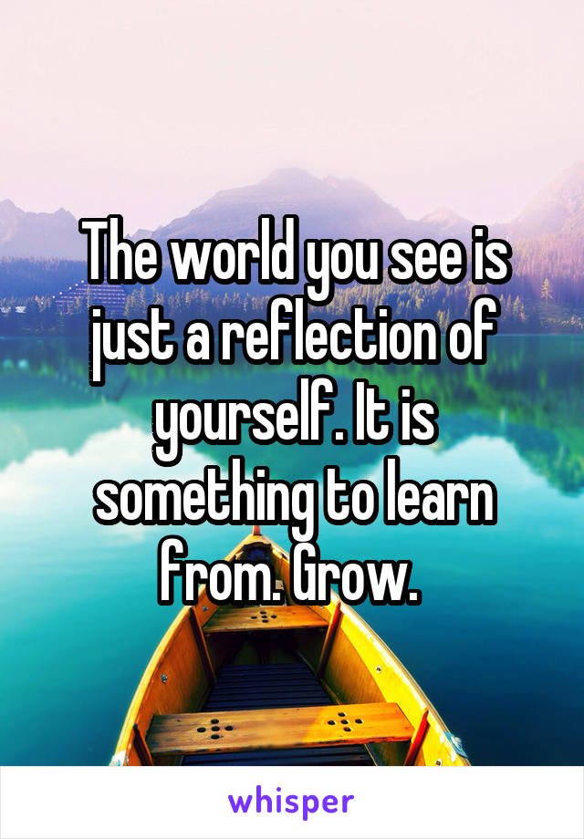 The world you see is just a reflection of yourself. It is something to learn from. Grow. 