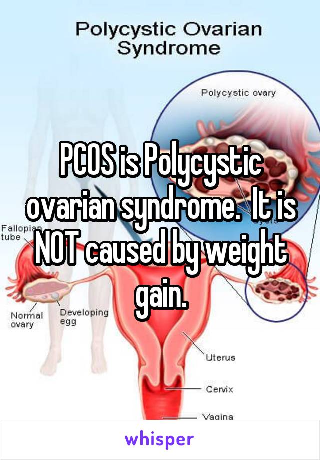 PCOS is Polycystic ovarian syndrome.  It is NOT caused by weight gain.