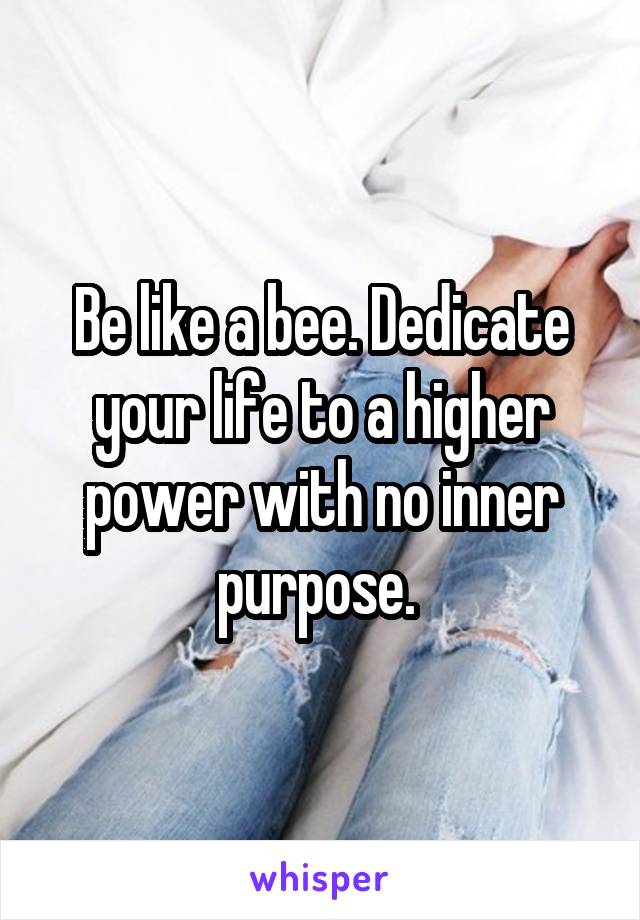 Be like a bee. Dedicate your life to a higher power with no inner purpose. 