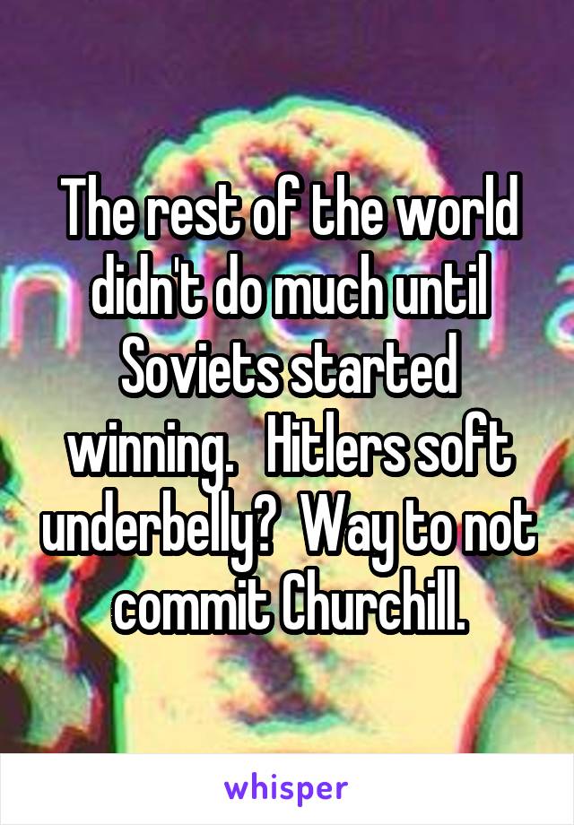 The rest of the world didn't do much until Soviets started winning.   Hitlers soft underbelly?  Way to not commit Churchill.