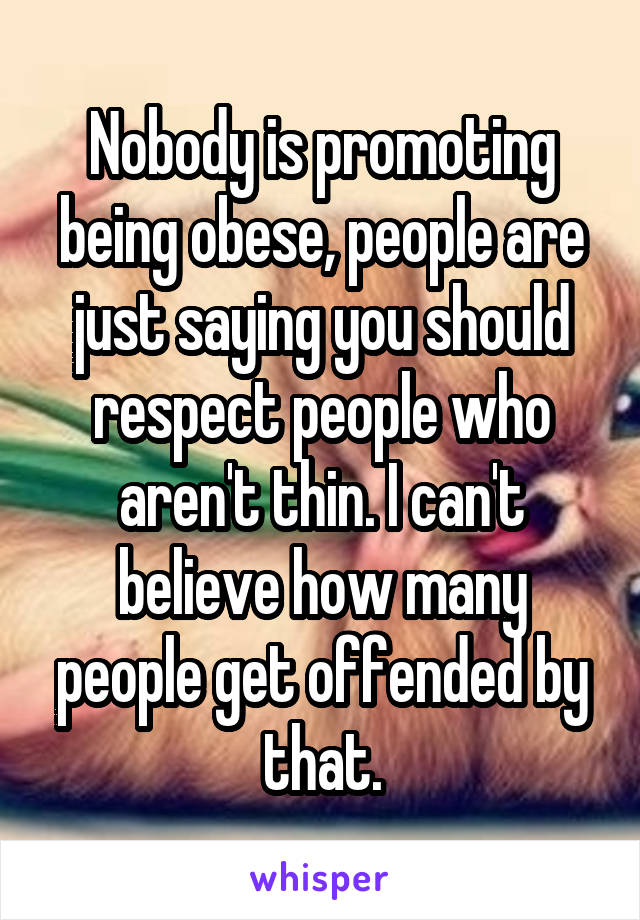 Nobody is promoting being obese, people are just saying you should respect people who aren't thin. I can't believe how many people get offended by that.