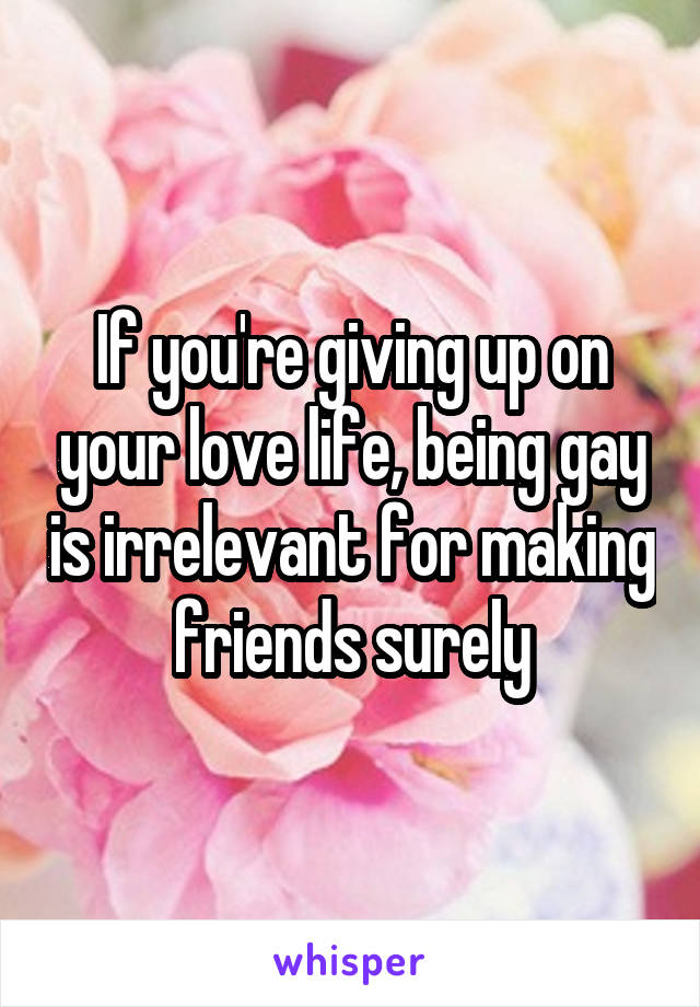 If you're giving up on your love life, being gay is irrelevant for making friends surely