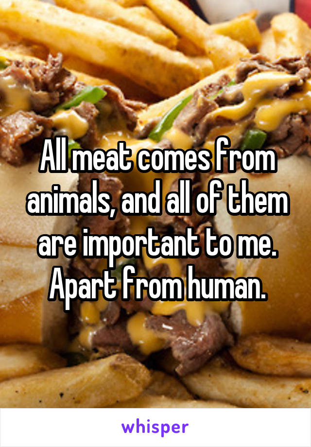 All meat comes from animals, and all of them are important to me. Apart from human.