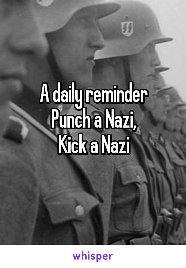 A daily reminder
Punch a Nazi,
Kick a Nazi
