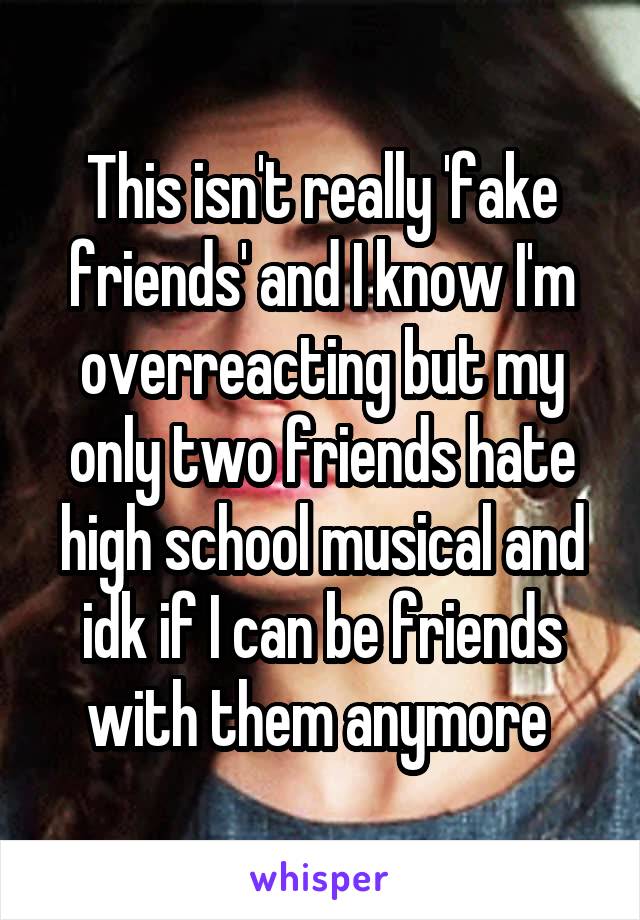 This isn't really 'fake friends' and I know I'm overreacting but my only two friends hate high school musical and idk if I can be friends with them anymore 