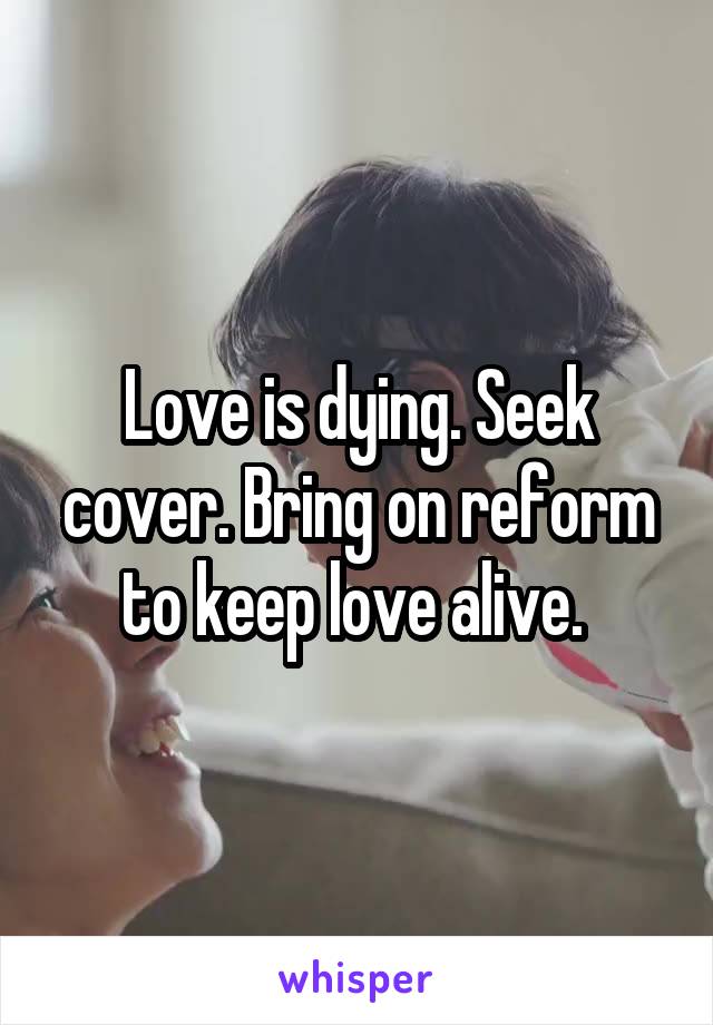 Love is dying. Seek cover. Bring on reform to keep love alive. 