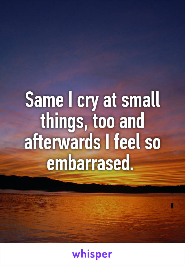 Same I cry at small things, too and afterwards I feel so embarrased. 