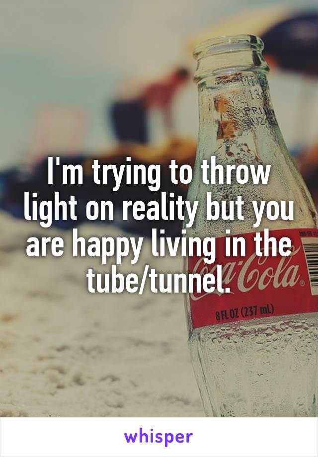 I'm trying to throw light on reality but you are happy living in the tube/tunnel.