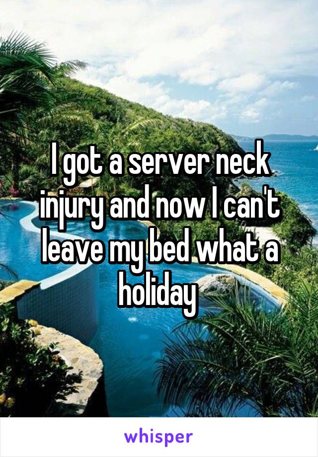 I got a server neck injury and now I can't leave my bed what a holiday 