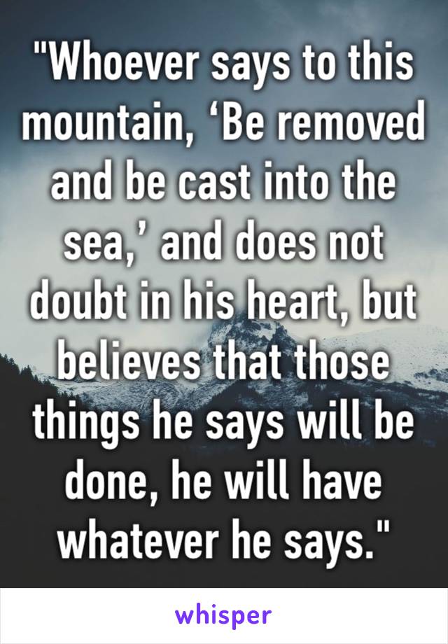 "Whoever says to this mountain, ‘Be removed and be cast into the sea,’ and does not doubt in his heart, but believes that those things he says will be done, he will have whatever he says."