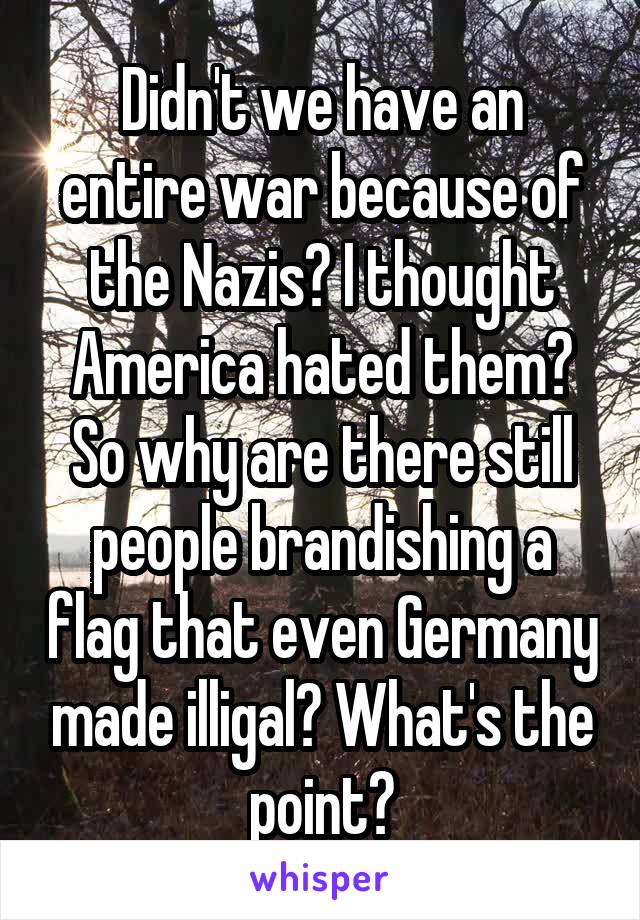 Didn't we have an entire war because of the Nazis? I thought America hated them? So why are there still people brandishing a flag that even Germany made illigal? What's the point?