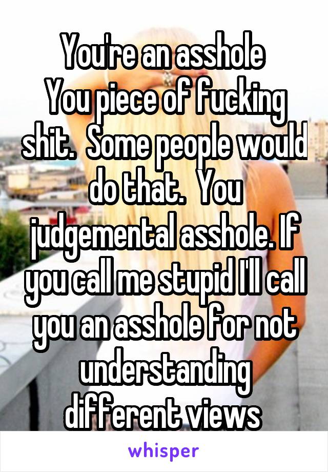 You're an asshole 
You piece of fucking shit.  Some people would do that.  You judgemental asshole. If you call me stupid I'll call you an asshole for not understanding different views 