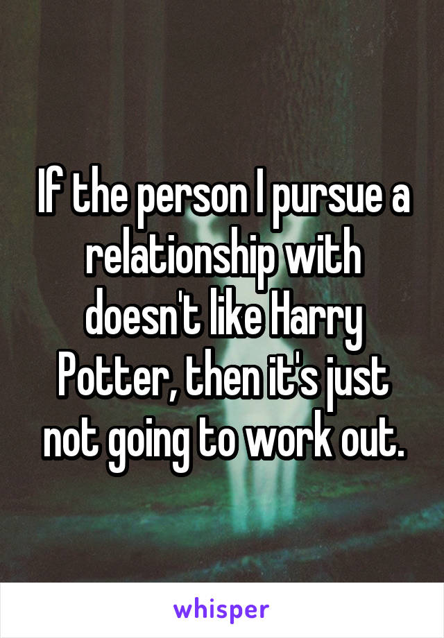 If the person I pursue a relationship with doesn't like Harry Potter, then it's just not going to work out.