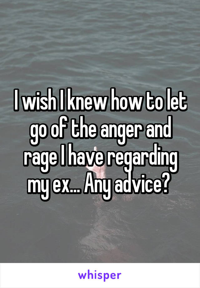 I wish I knew how to let go of the anger and rage I have regarding my ex... Any advice? 