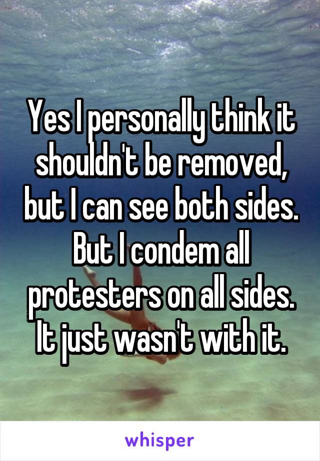 Yes I personally think it shouldn't be removed, but I can see both sides. But I condem all protesters on all sides. It just wasn't with it.