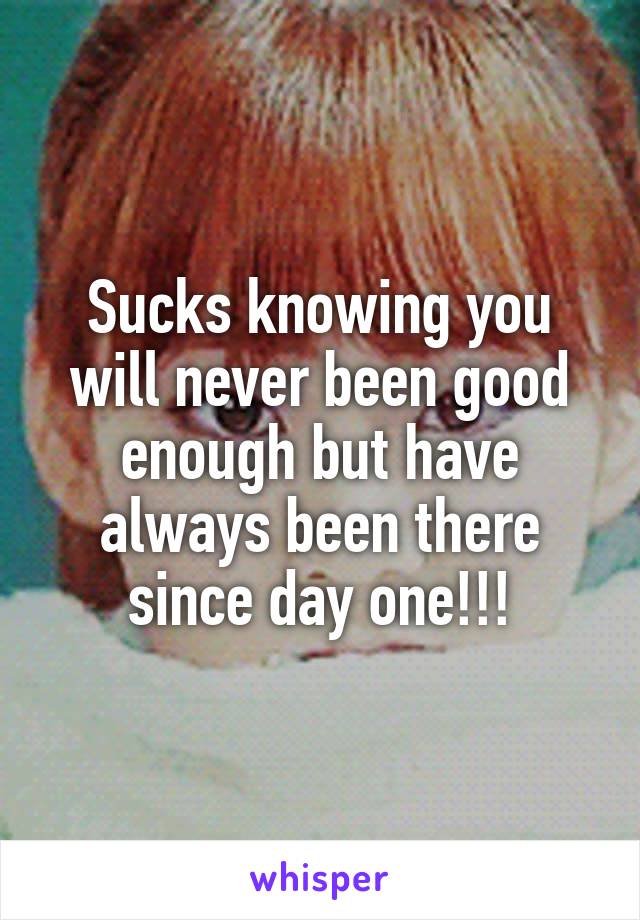 Sucks knowing you will never been good enough but have always been there since day one!!!