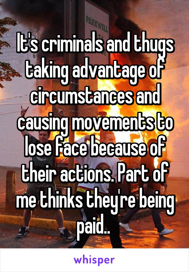It's criminals and thugs taking advantage of circumstances and causing movements to lose face because of their actions. Part of me thinks they're being paid.. 