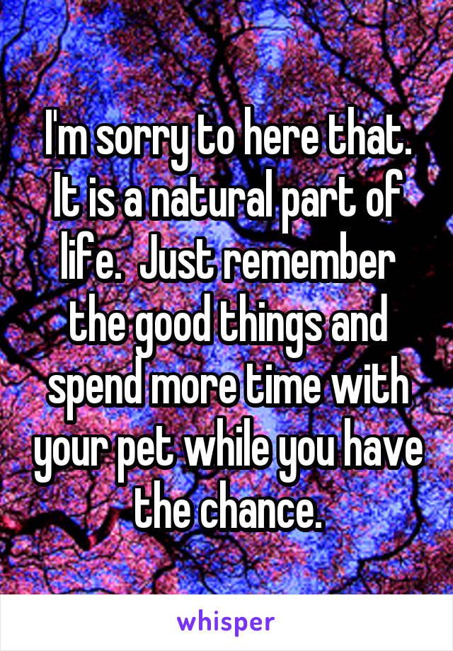 I'm sorry to here that. It is a natural part of life.  Just remember the good things and spend more time with your pet while you have the chance.
