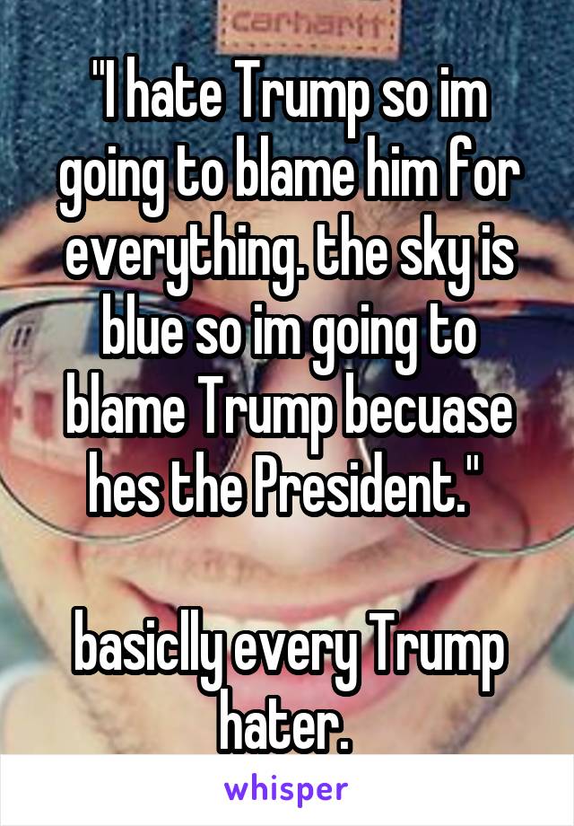 "I hate Trump so im going to blame him for everything. the sky is blue so im going to blame Trump becuase hes the President." 

basiclly every Trump hater. 