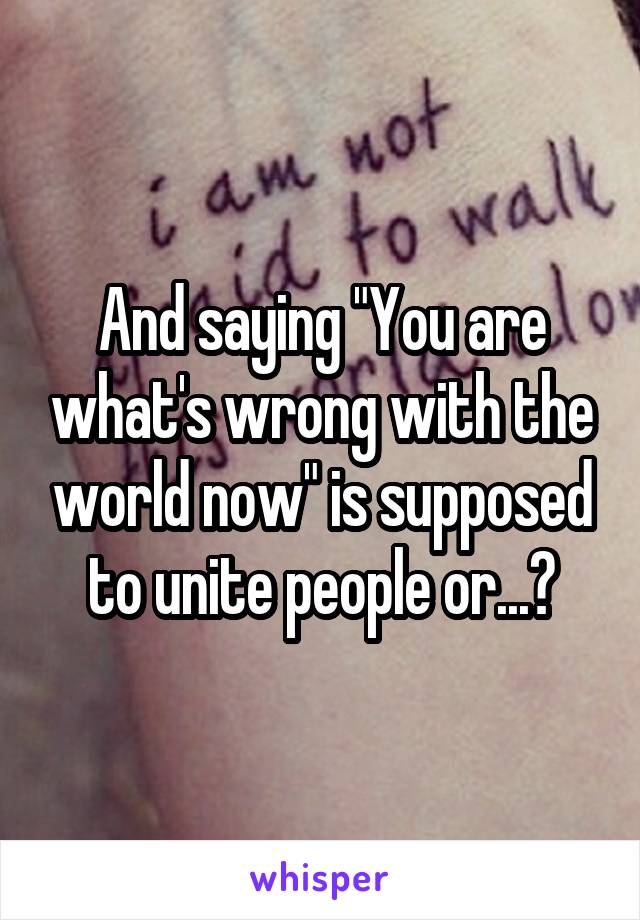 And saying "You are what's wrong with the world now" is supposed to unite people or...?